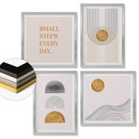 WANDBILDER 4er Set - 50x50 cm & 40x60 cm Silberner Rahmen - Abstrakte geometrische Formen - Silberfarben, Kunststoff (50/50cm) - ArtPrintCave