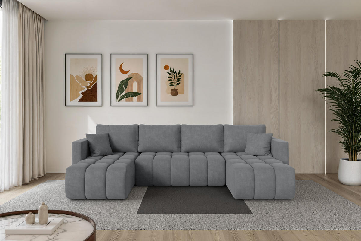 SEDACÍ SOUPRAVA DO U s funkcí spaní a úložným prostorem GARD-U 300x146x85 šedá velur - černá/šedohnědá, kompozitní dřevo/textil (300/85/146cm) - ALTDECOR
