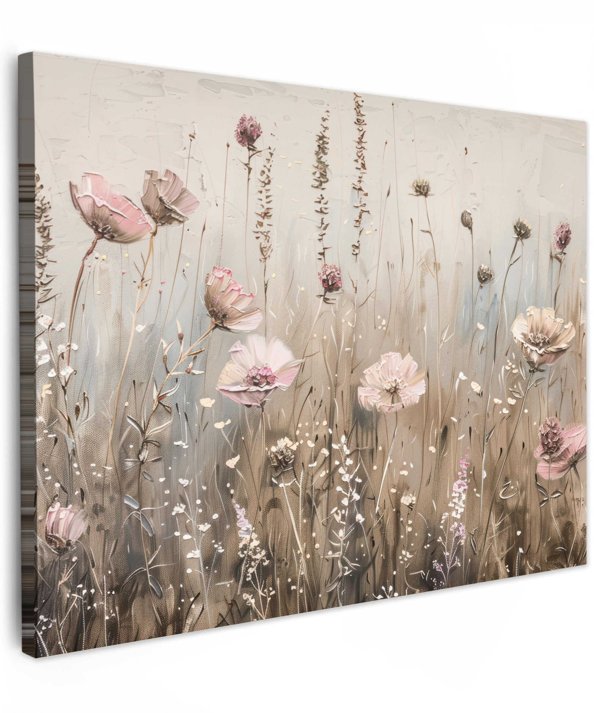 LEINWANDBILD Blumen - Rosa - Modern - Beige 40x30 cm - Beige, Textil (40/30cm) - MuchoWow
