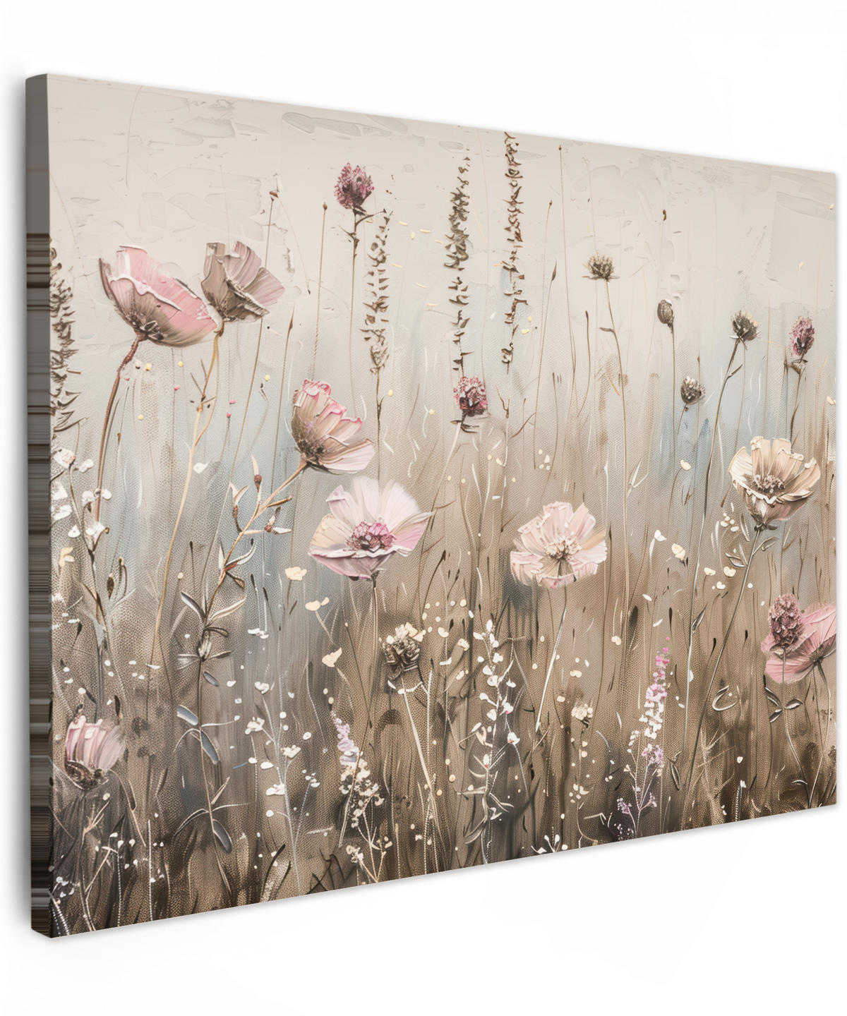 LEINWANDBILD Blumen - Rosa - Modern - Beige Wandbilder 80x60 cm - Beige, Textil (80/60cm) - MuchoWow