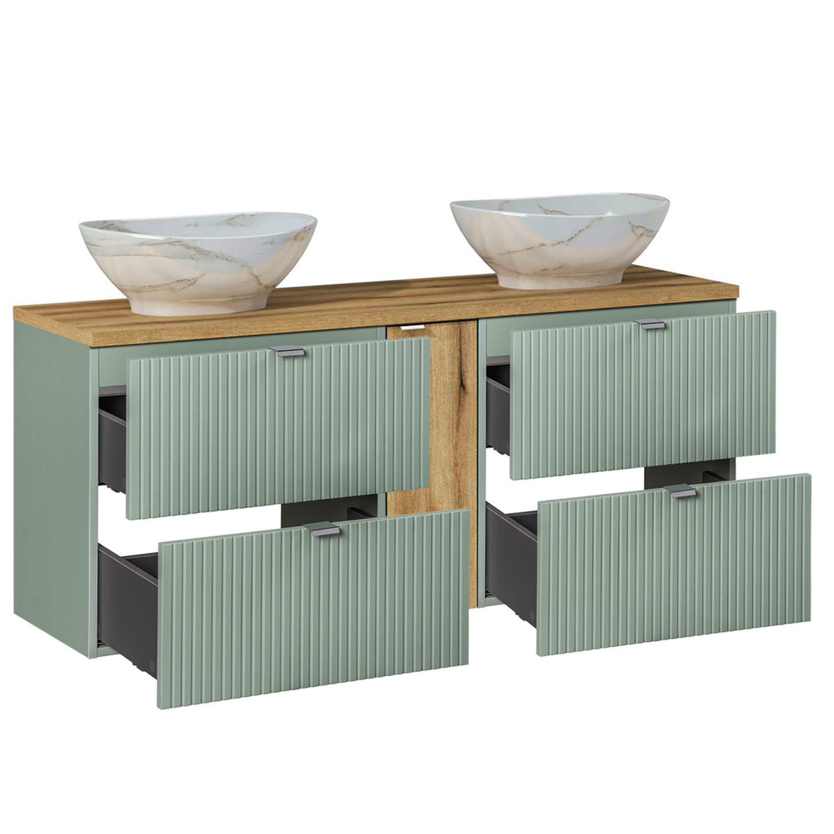DOPPELWASCHTISCH 140.4cm Jade Grün und Holz - Grün, Holzwerkstoff (140.4/59/40cm) - Petits-meubles
