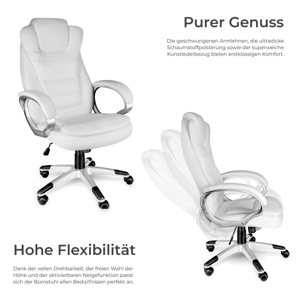 BÜROSTUHL Zulu,einstellbare Wippfunktion,weiß - Weiß, Leder (53/55/53cm) - tectake