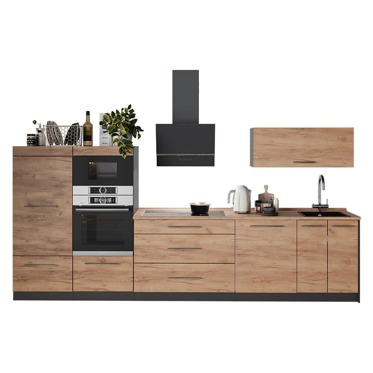 KUHINJSKI BLOK Fame-Line, Hrast zlatnog tona/Antracit, 340 cm, RP Mramor - boje hrasta/antracit, drvni materijal (340/153.6/60cm) - Vicco
