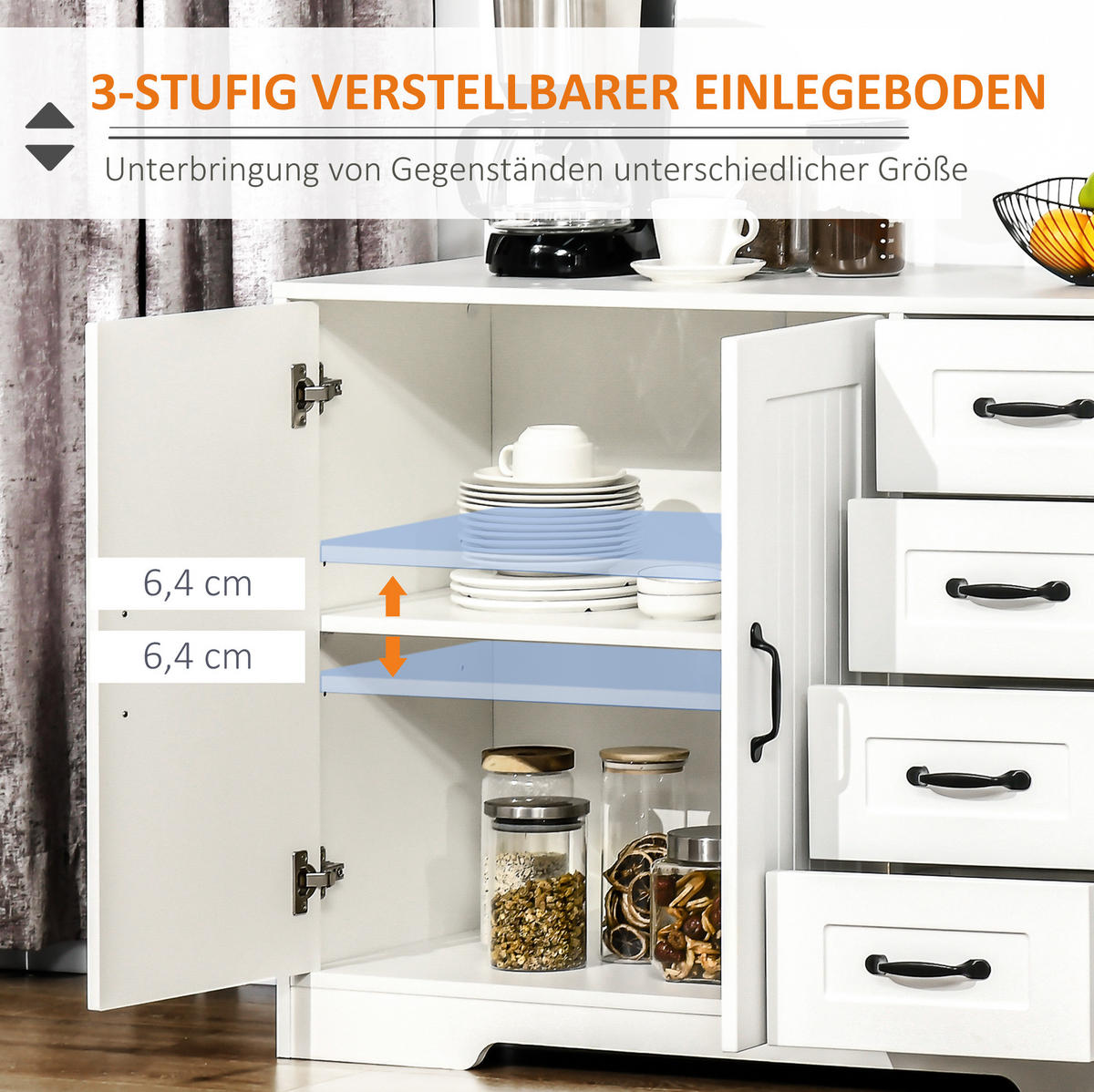 SIDEBOARD 105/40/76 cm weiß aus MDF mit 4 Schubladen - Weiß, Holzwerkstoff (105/76/40cm) - OKWISH