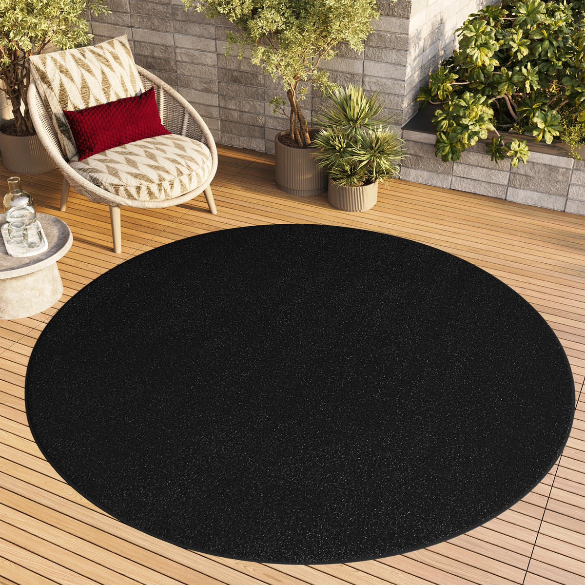 TEPPICH MONO Rund Outdoor Schwarz 100/100 cm - Schwarz, Textil (100/100cm) - Tapiso