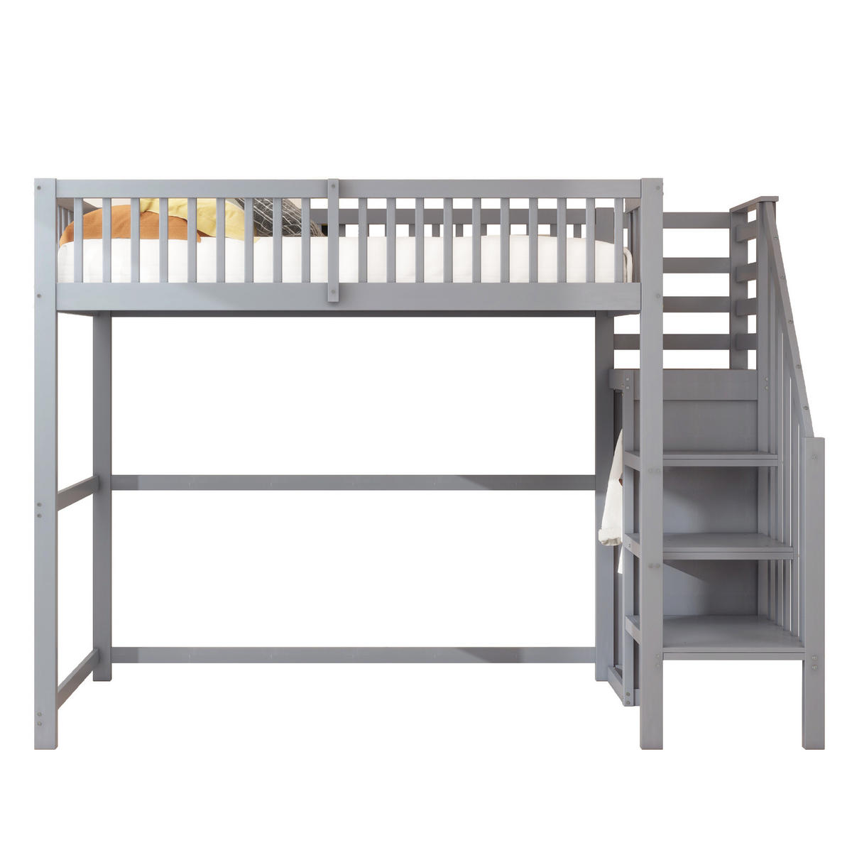 ETAGENBETT 90/200 cm grau aus Holz mit Treppe und Schrank - Grau, Holzwerkstoff (90/200cm) - OKWISH