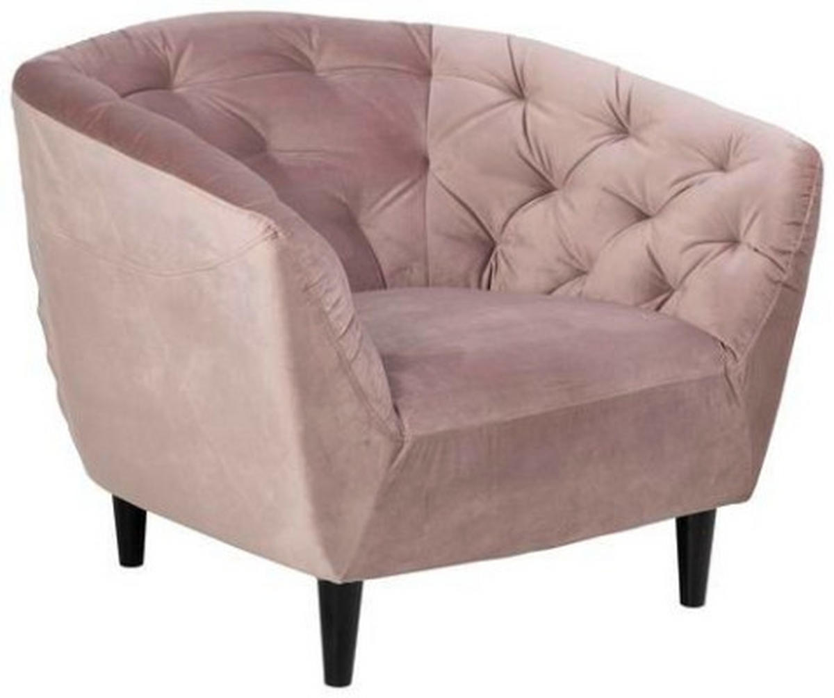 Fauteuil Chesterfield tissu rose et pieds noirs - Ambia Home