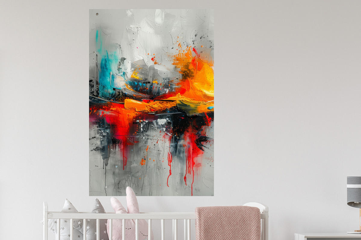 WANDTATTOO Moderne Kunst - Orange - Grau - Abstrakt 80x120 cm - Hellgrau, Kunststoff (80/120/0.1cm) - MuchoWow