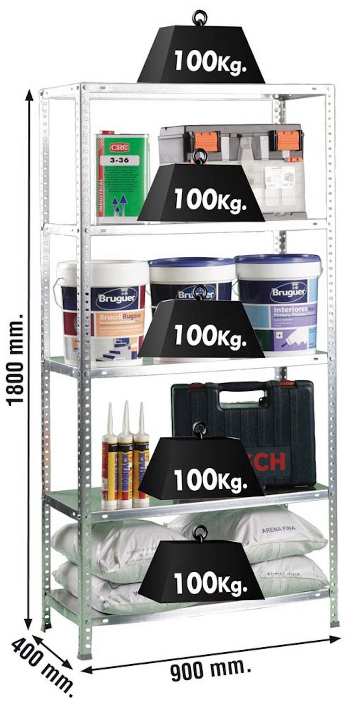 SCHRAUBREGAL PANDA TALL | HxBxT 200x110x40cm | 5 Fachböden | Fachlast 90kg | Verzinkt - Silberfarben, Metall (110/200/40cm) - PROREGAL