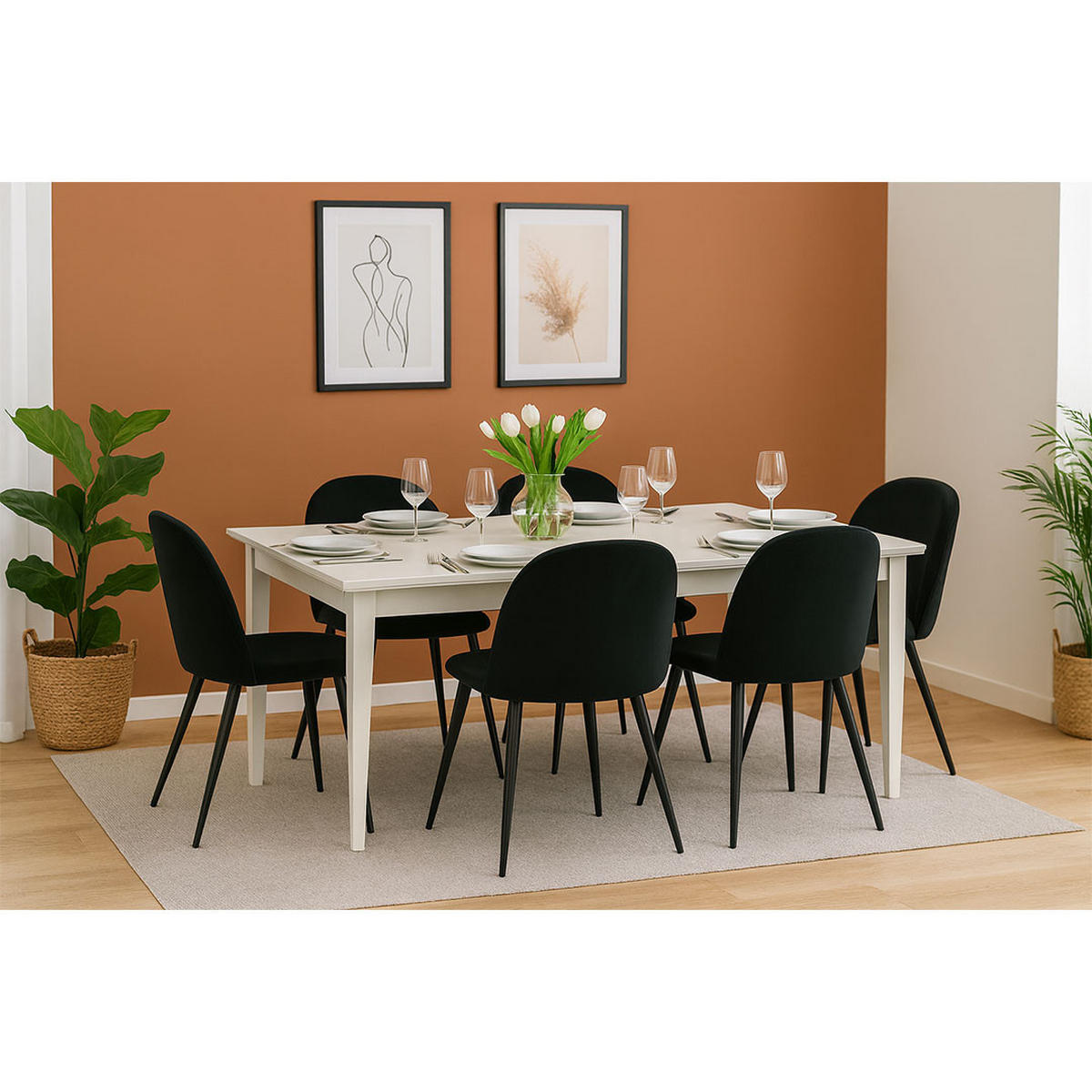 ESSGRUPPE 7-TLG. Venedig Schwarz - Schwarz, Holzwerkstoff/Textil (95/76/276cm) - ebuy24
