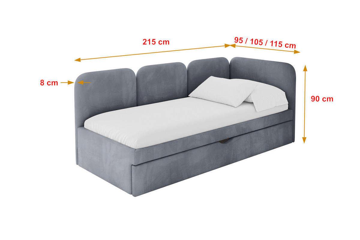 EINZELLBETT Jugendbett mit Bettkasten, Links - ALVY 100x200 Grau - Grau, Holzwerkstoff/Textil (100/200cm) - ALTDECOR