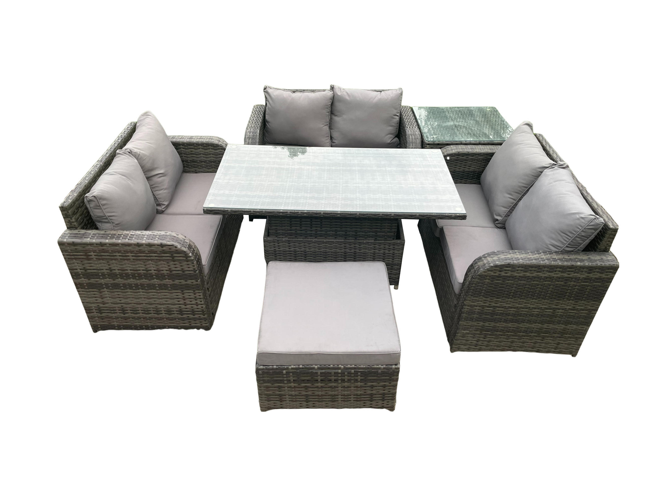 GARTENSOFA SET Polyrattan Dunkelgrau 7-Sitzer - Dunkelgrau, Metall - Fimous