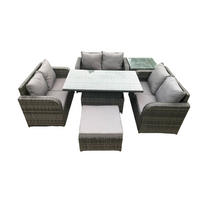 GARTENSOFA SET Polyrattan Dunkelgrau 7-Sitzer - Dunkelgrau, Metall - Fimous