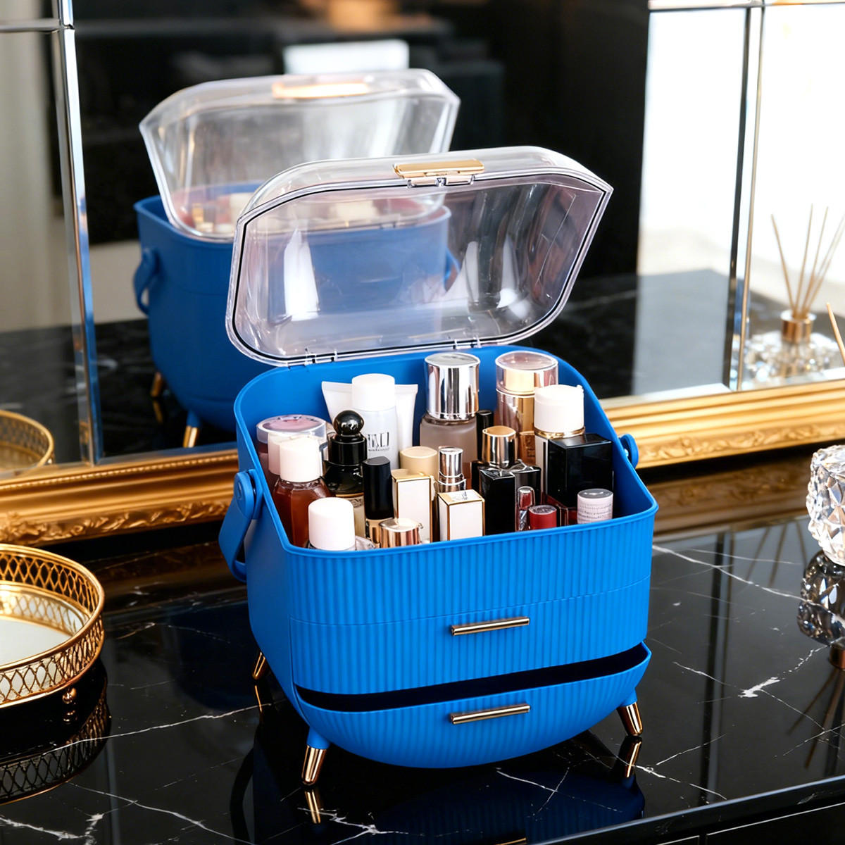 KOSMETIK ORGANIZER Liora 29/19/38 cm - Dunkelblau, Kunststoff (19/38/29cm) - ZMH