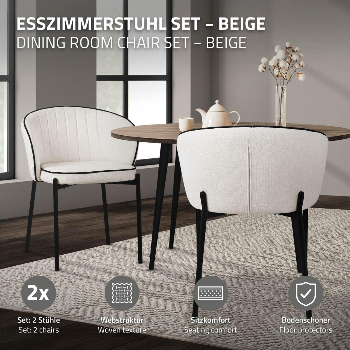 ESSZIMMERSTÜHLE 4er Set Beige - Beige/Schwarz, Textil/Metall (60/75/59cm) - ML-DESIGN