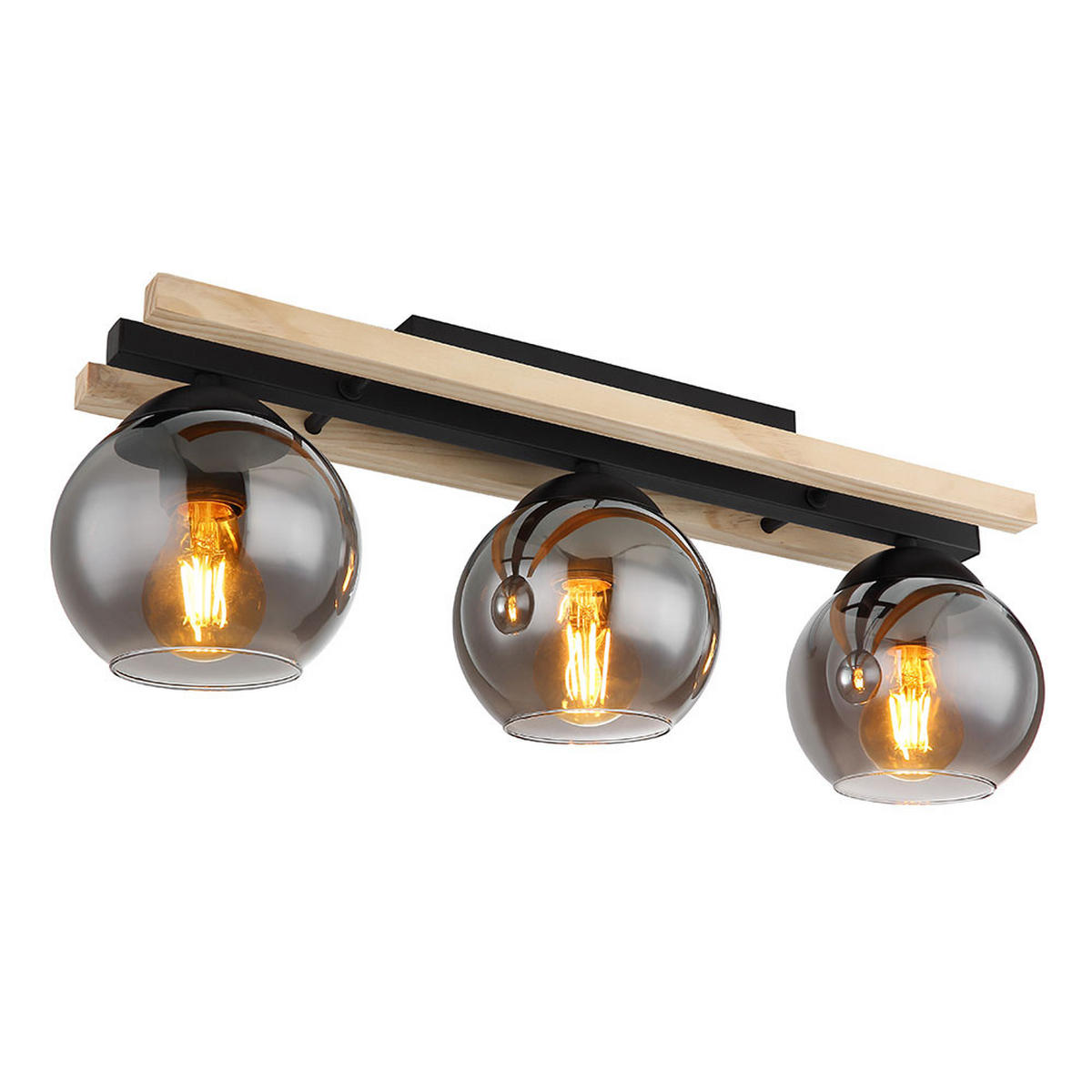 LED DECKENLEUCHTE Conni Braun Holz Glas Rauch - Braun, Glas (60/15/20.5cm) - Globo Lighting