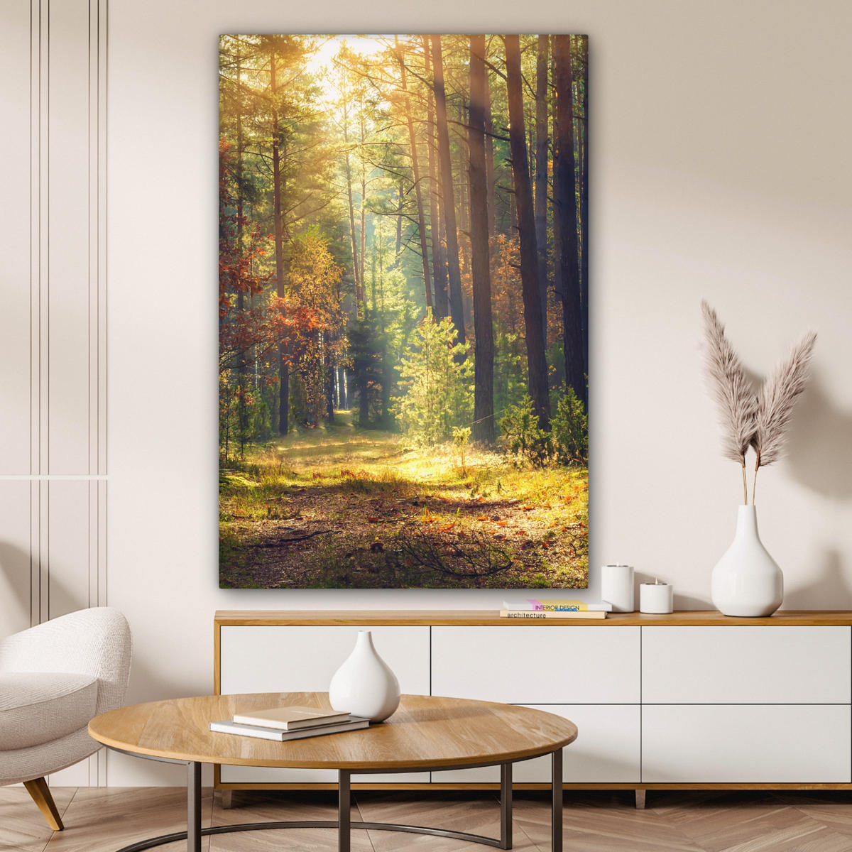 LEINWANDBILD Wald - Herbst - Bäume 90x140 cm - Dunkelgrün, Textil (90/140cm) - MuchoWow