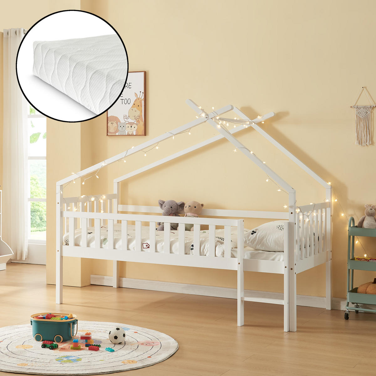 KINDERBETT Sotkamo mit Matratze - Weiß, Holz (90/200cm) - [en.casa]