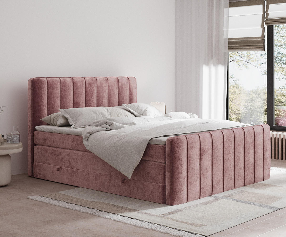BOXSPRINGBETT Novara Rosa 140/200 cm - Schwarz/Rosa, Holz/Holzwerkstoff (140/200cm) - Maison de Reve