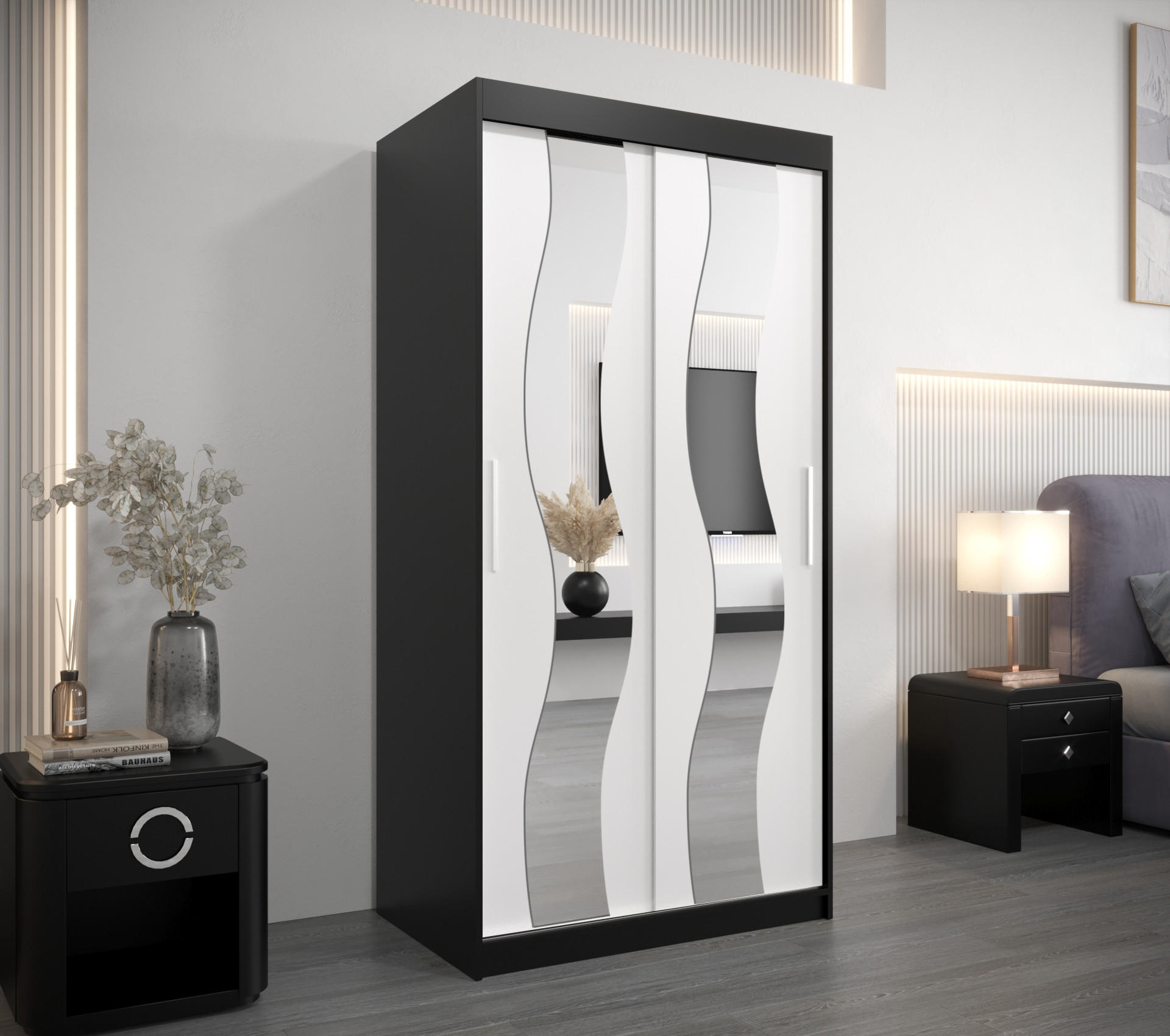 SCHWEBETÜRENSCHRANK 200/100/62 2-türig - Silberfarben/Schwarz, Holz/Kunststoff (100/200/62cm) - Abiks Möbel