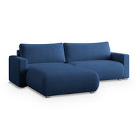 ECKSOFA TURIN P Blau Kordstoff mit Schlaffunktion - Blau, Holz (265/183cm) - MASSENO