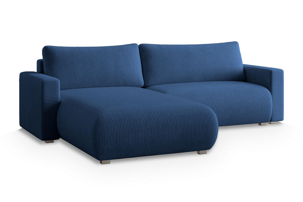 ECKSOFA TURIN P Blau Kordstoff mit Schlaffunktion - Blau, Holz (265/183cm) - MASSENO