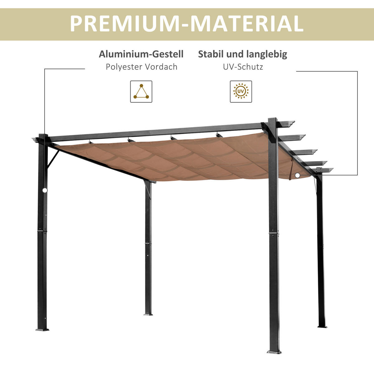 PERGOLA Pavillon Aluminium Grau+Braun - Braun/Grau, Kunststoff/Metall (400/223/300cm) - Outsunny