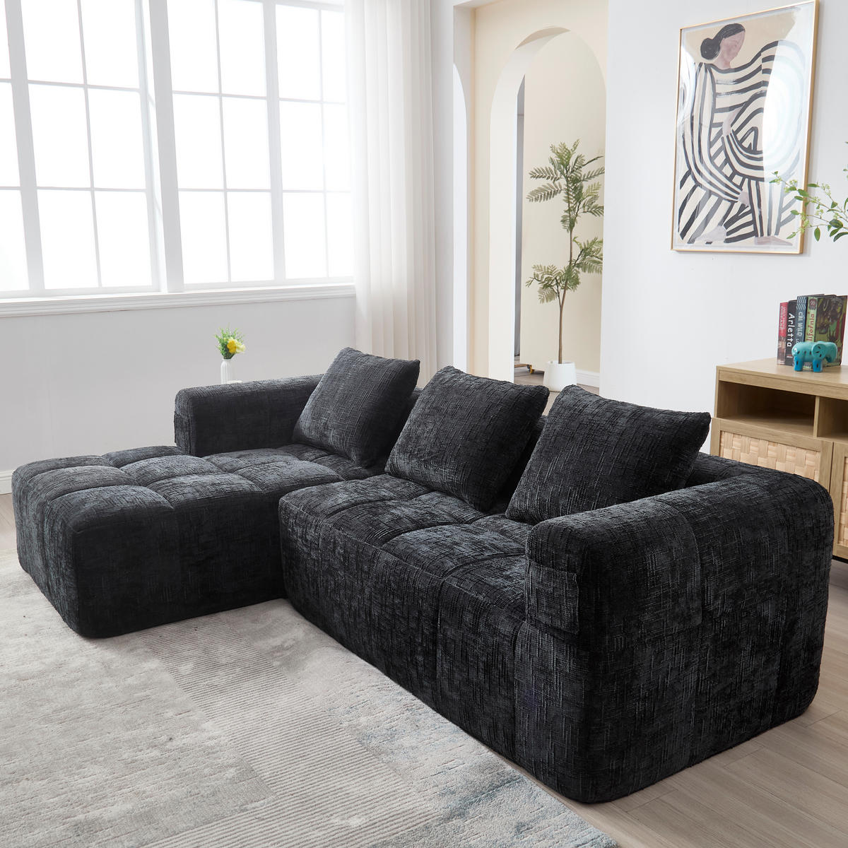 ECKSOFA 250/158/60 cm Schwarz mit Seitentasche - Schwarz, Textil (250/158cm) - Oxeza