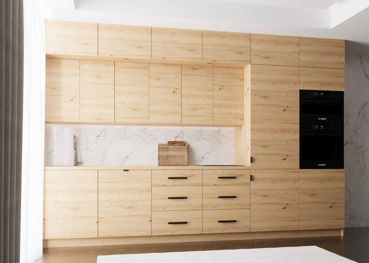 KÜCHENZEILE 360 cm - Nexa K50-G360 - in Woodline / Matt - Schwarz/Eiche Artisan, Holz/Metall (360/212/582cm) - ROYAL24_MARKT