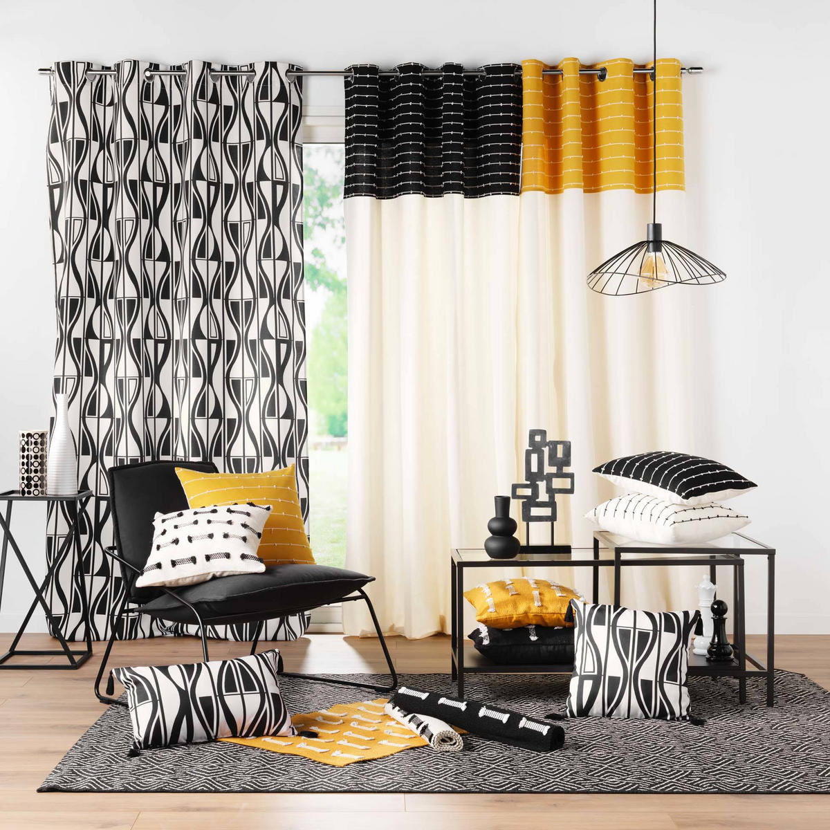 ZIERKISSEN Linechic 45/45 cm - Schwarz, Naturmaterialen (45/45cm) - Douceur d´intérieur