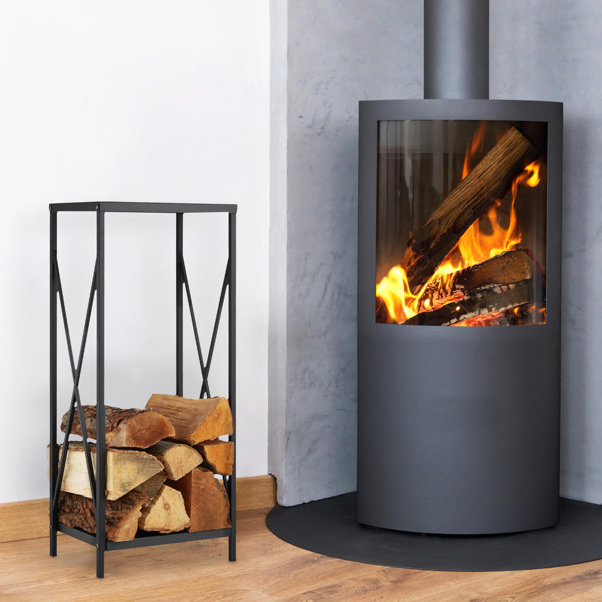 KAMINHOLZREGAL - Schwarz, Metall (34/80/25cm) - Relaxdays