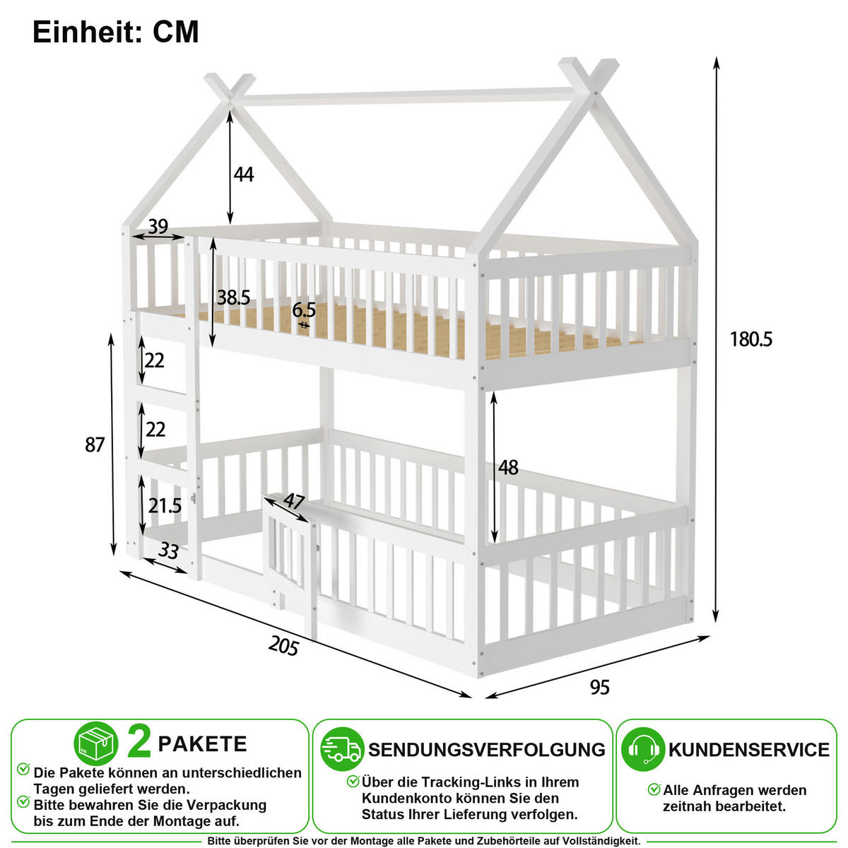 ETAGENBETT 90/200 cm in Weiß mit Treppe - Weiß, Holz/Holzwerkstoff (90/200cm) - CHICFURN