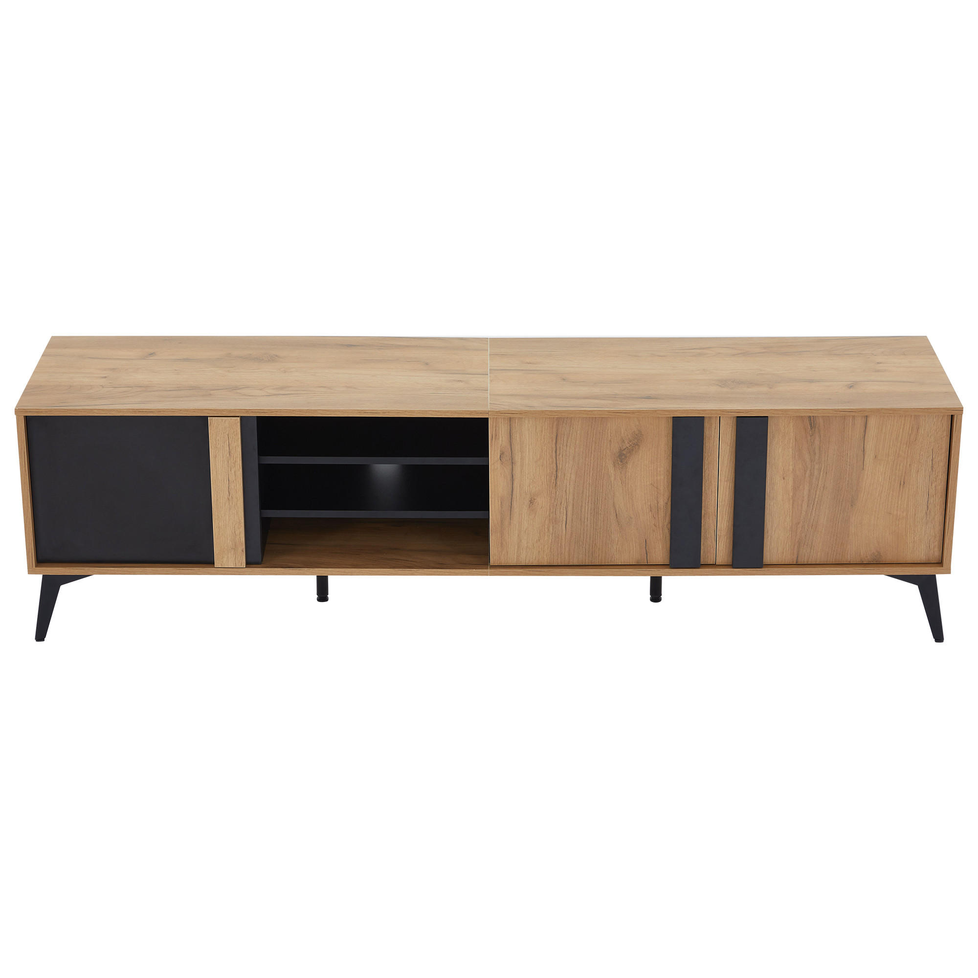 TV-ELEMENT 180/40/50 cm Braun mit 3 Türen und offenem Fach - Schwarz, Holz (180/50/40cm) - Oxeza