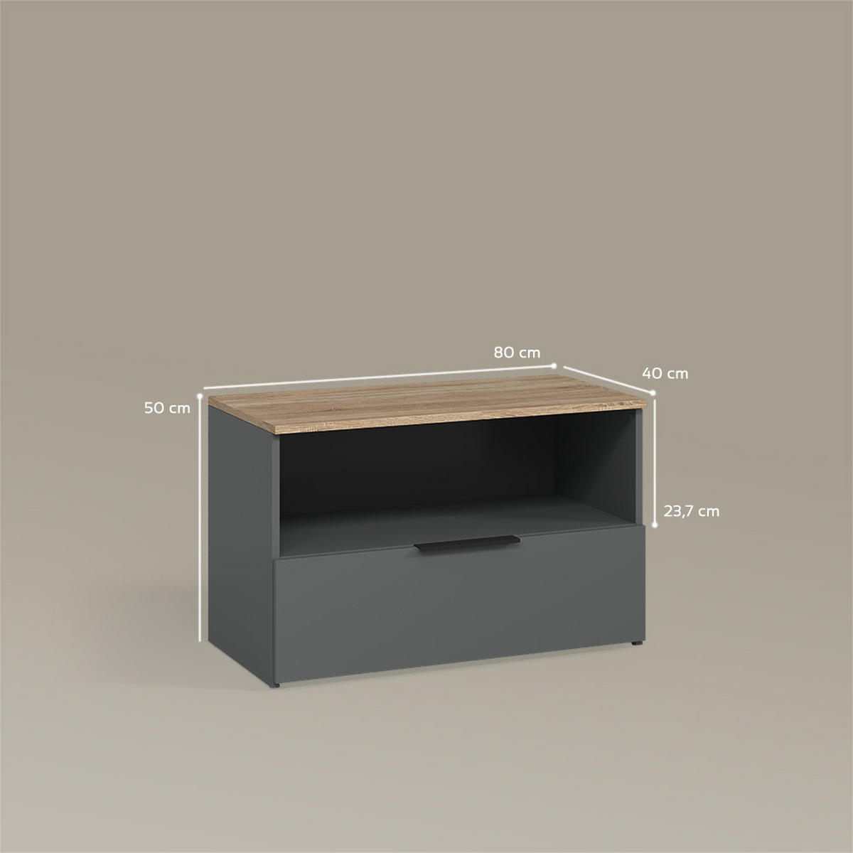 KOMMODE Piave Anthrazit/Sonoma mit 1 geschlossenem Fach - Anthrazit/Sonoma Eiche, Holzwerkstoff (80/50/40cm) - Livinity®