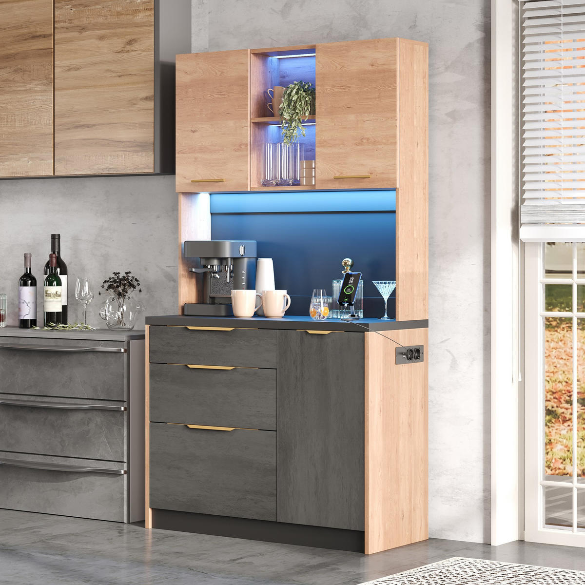 BUFFET 100/40/180 cm neutral aus MDF mit LED - Naturfarben, Holzwerkstoff (100/180/40cm) - OKWISH