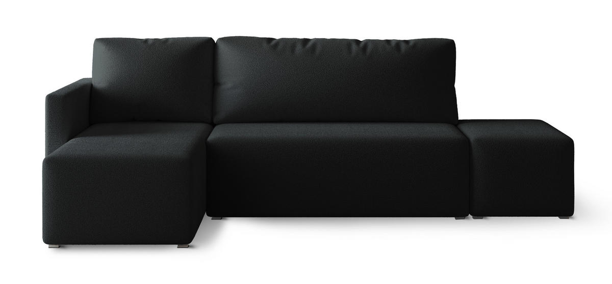 ECKSOFA VELOTTI L-S Schwarz Boucle-Stoff mit Schlaffunktion - Schwarz, Holz (261/143cm) - MASSENO