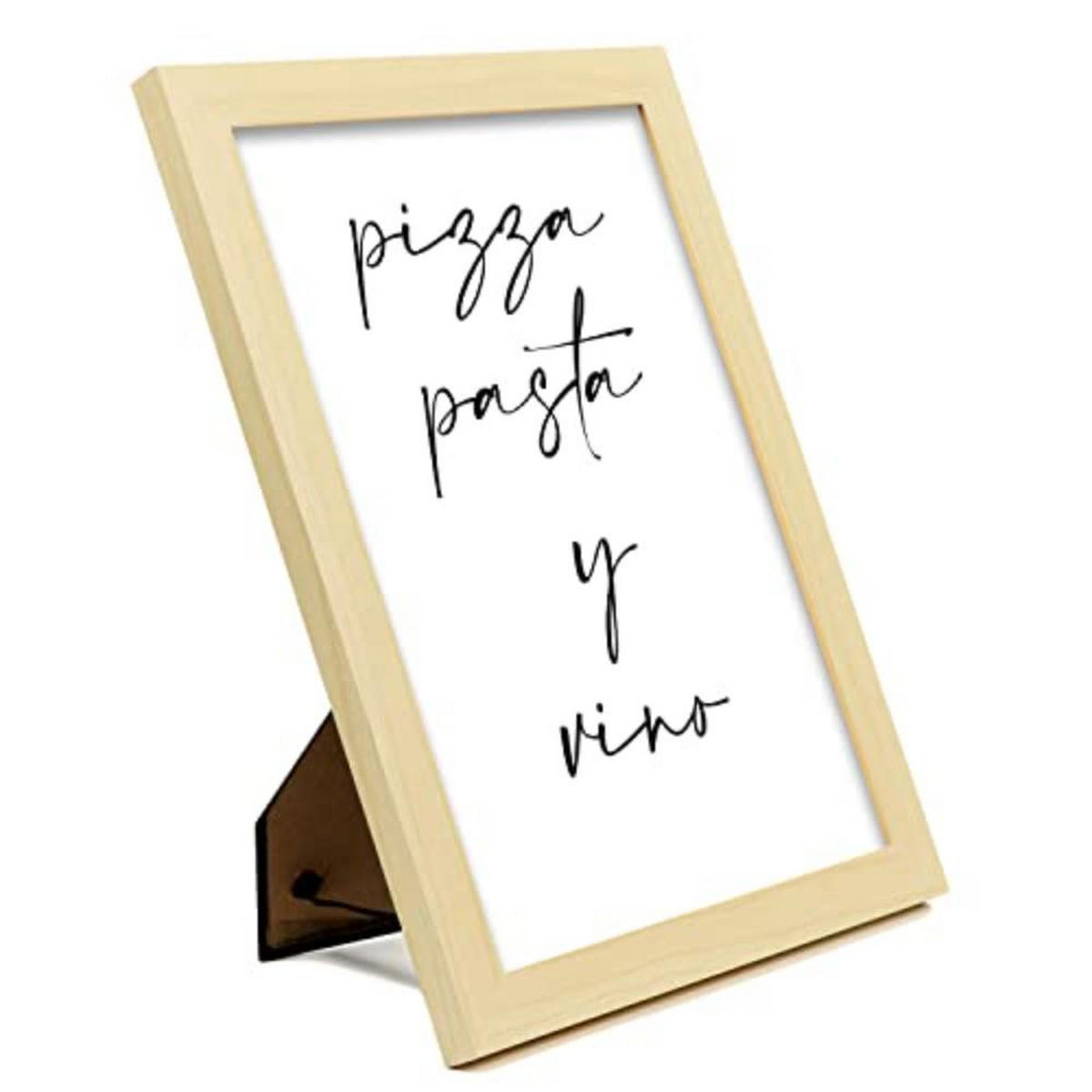 POSTER Set mit 4 Küche TypografieStil A4 Rahmen aus hellem Holz - Beige, Papier (29.7/3cm) - Nacnic