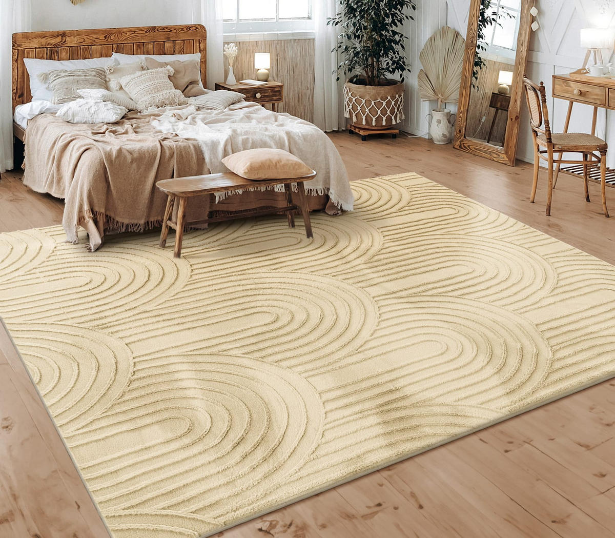 KURZFLORTEPPICH, mit Struktur, aus Polyester, Beige, 160 x 220 cm - Beige, Textil (220/160cm) - KADIMA DESIGN