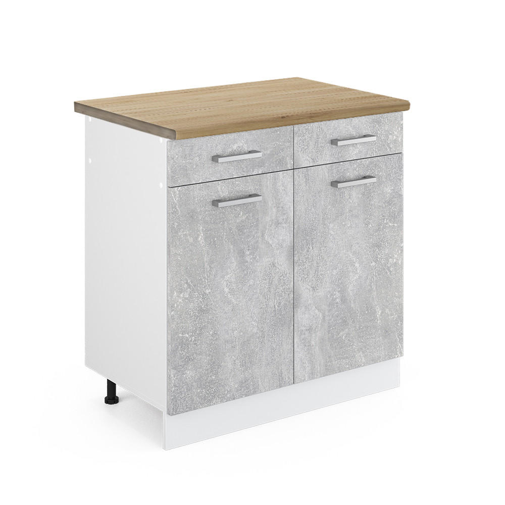 KÜCHENUNTERSCHRANK R-Line Beton 80 cm, AP Eiche - Schieferfarben/Weiß, Holzwerkstoff (80/81.6/60cm) - Vicco