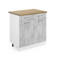 KÜCHENUNTERSCHRANK R-Line Beton 80 cm, AP Eiche - Schieferfarben/Weiß, Holzwerkstoff (80/81.6/60cm) - Vicco