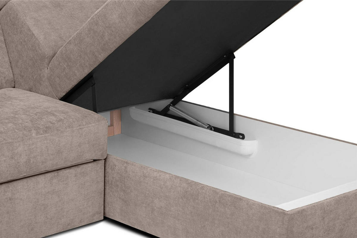 SCHLAFECKSOFA RATLO links 4/5-Sitzer mit Bettkasten, beige - Beige/Silberfarben, Textil (270/190cm) - KONSIMO®