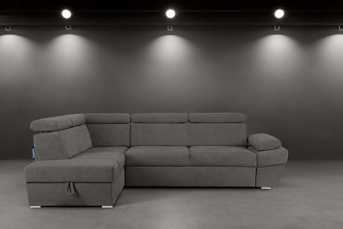 SCHLAFECKSOFA RATLO links 4/5-Sitzer mit Bettkasten, grau - Dunkelgrau/Silberfarben, Textil (270/190cm) - KONSIMO®