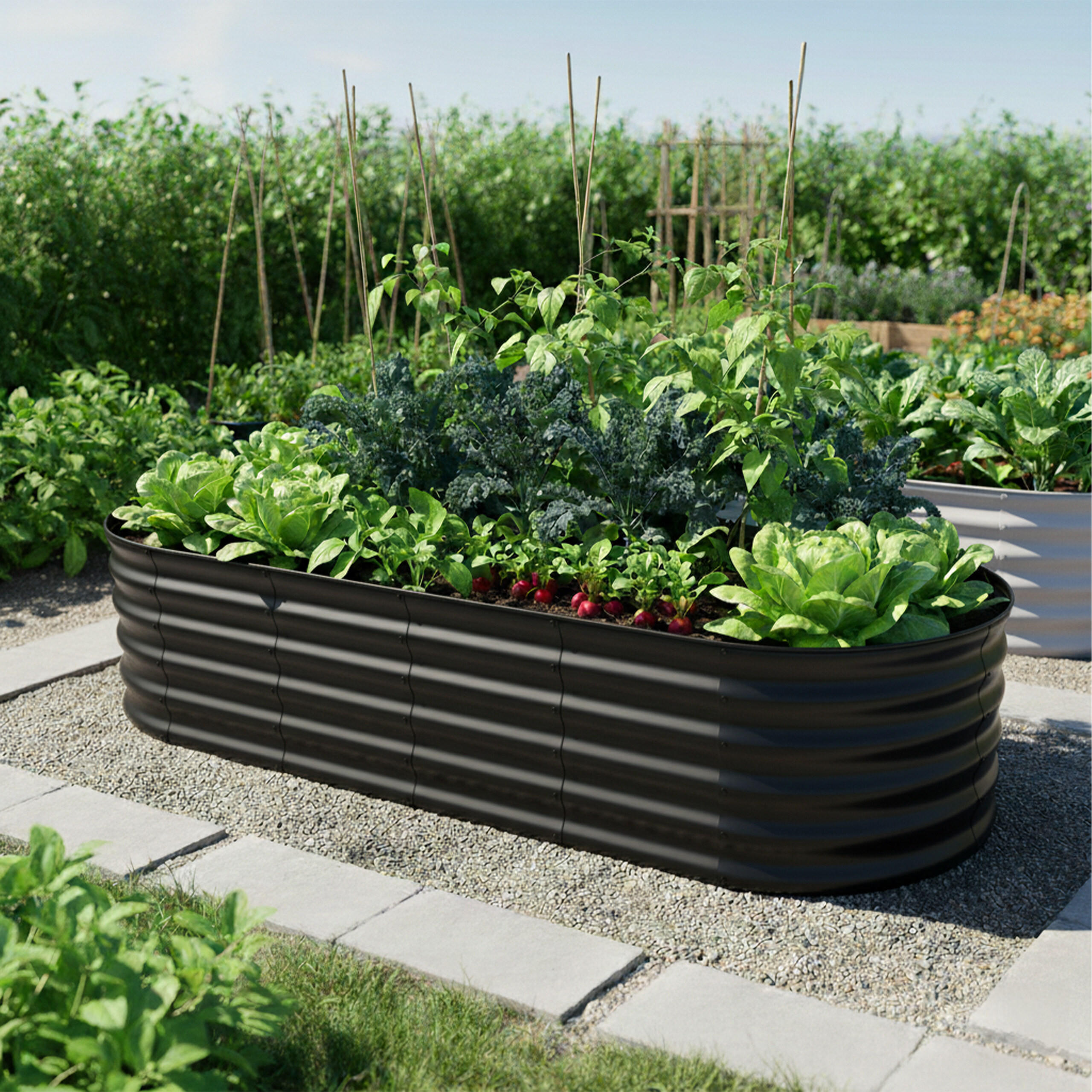 Thumbnail - Relaxdays Hochbeet, Schwarz, Metall, Oval, 200x45x60 cm, Gartenzubehör, Hochbeete