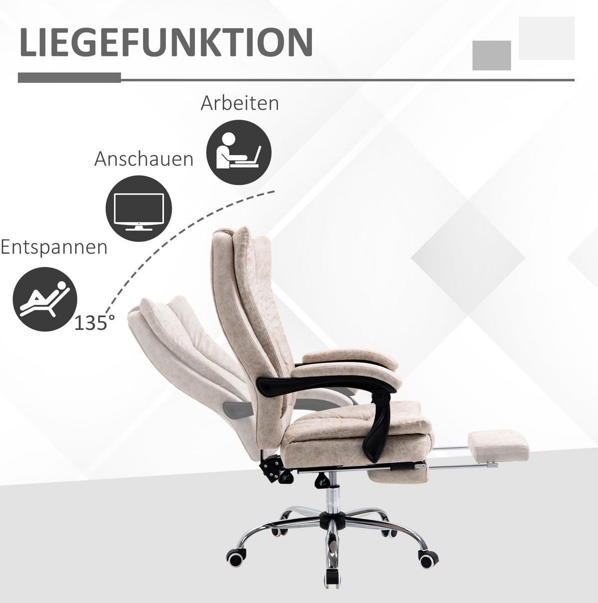 BÜROSTUHL höhenverstellbar mit Fußstütze 63 x 71 x 110-118 cm Beige - Beige, Kunststoff (71/118/63cm) - Meubliv