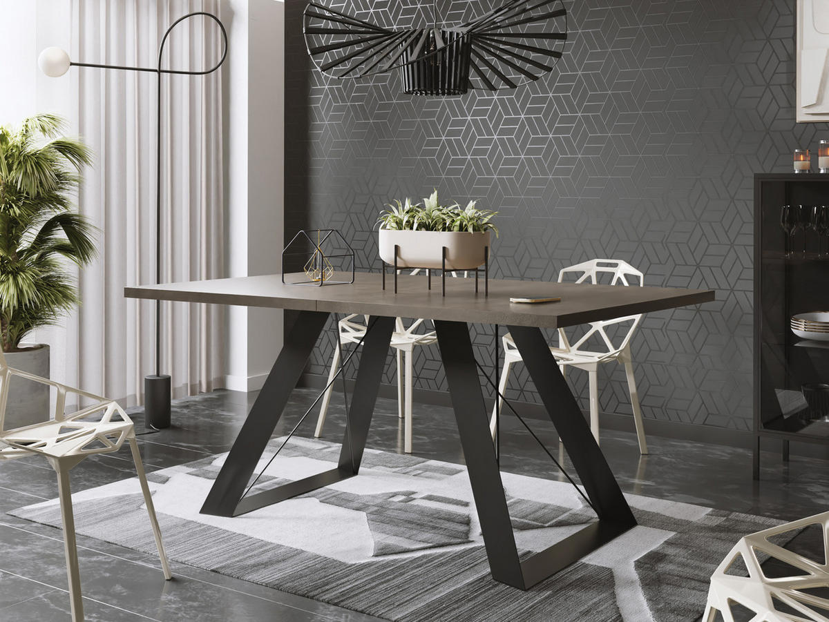 ESSTISCH Colter rechteckig ausziehbar, Dunkelgrauer Chicago Beton 140-240/80/76 cm - Dunkelgrau/Schwarz, Holzwerkstoff/Metall (140/80/76cm) - WFL GROUP