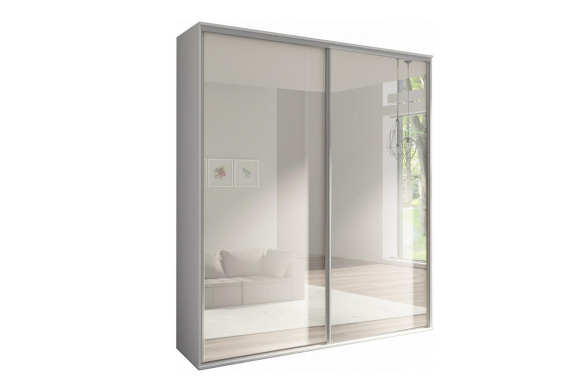 SCHIEBETÜRENSCHRANK - Kleiderschrank BORA 204 mit 2 Spiegel - Weiß - Weiß, Holzwerkstoff (204/244/62cm) - Möblo