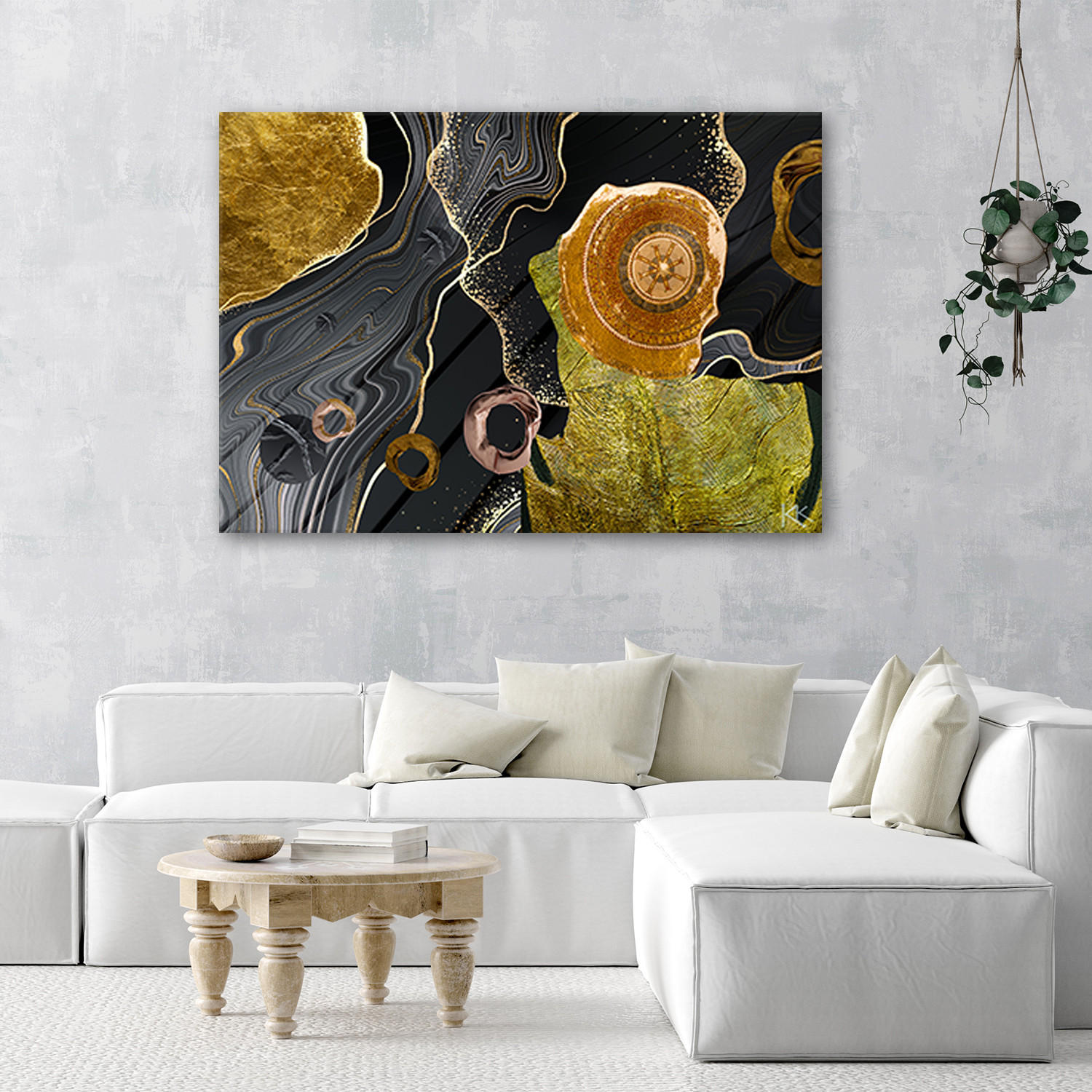LEINWANDBILD Marmor Textur Abstrakt 100x70cm - Goldfarben, Textil (100/70cm) - Feeby