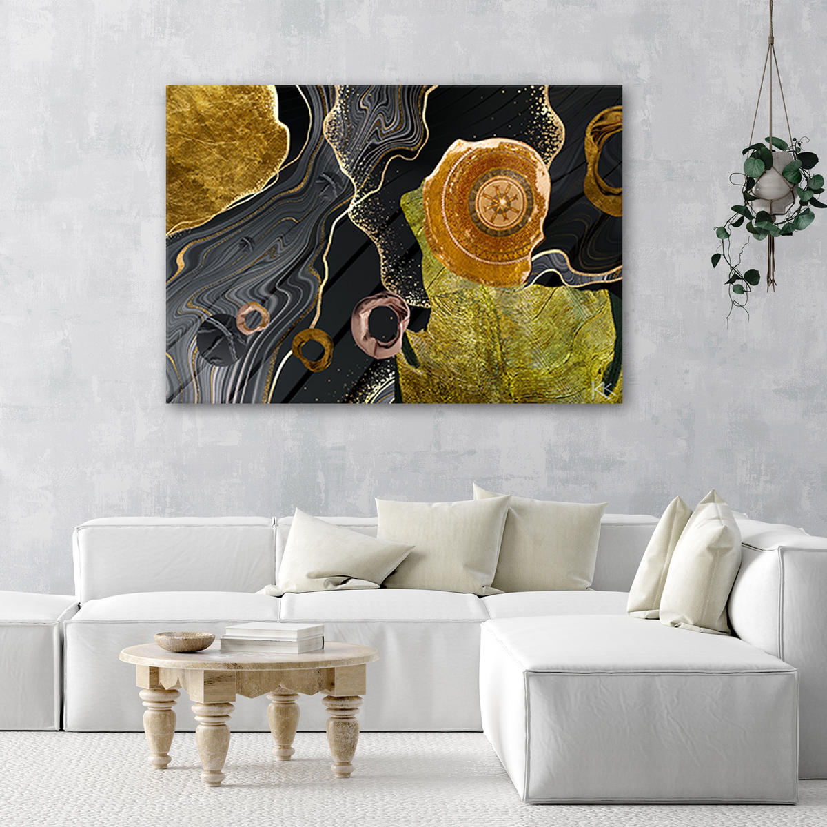 LEINWANDBILD Marmor Textur Abstrakt - Goldfarben, Textil (90/60cm) - Feeby