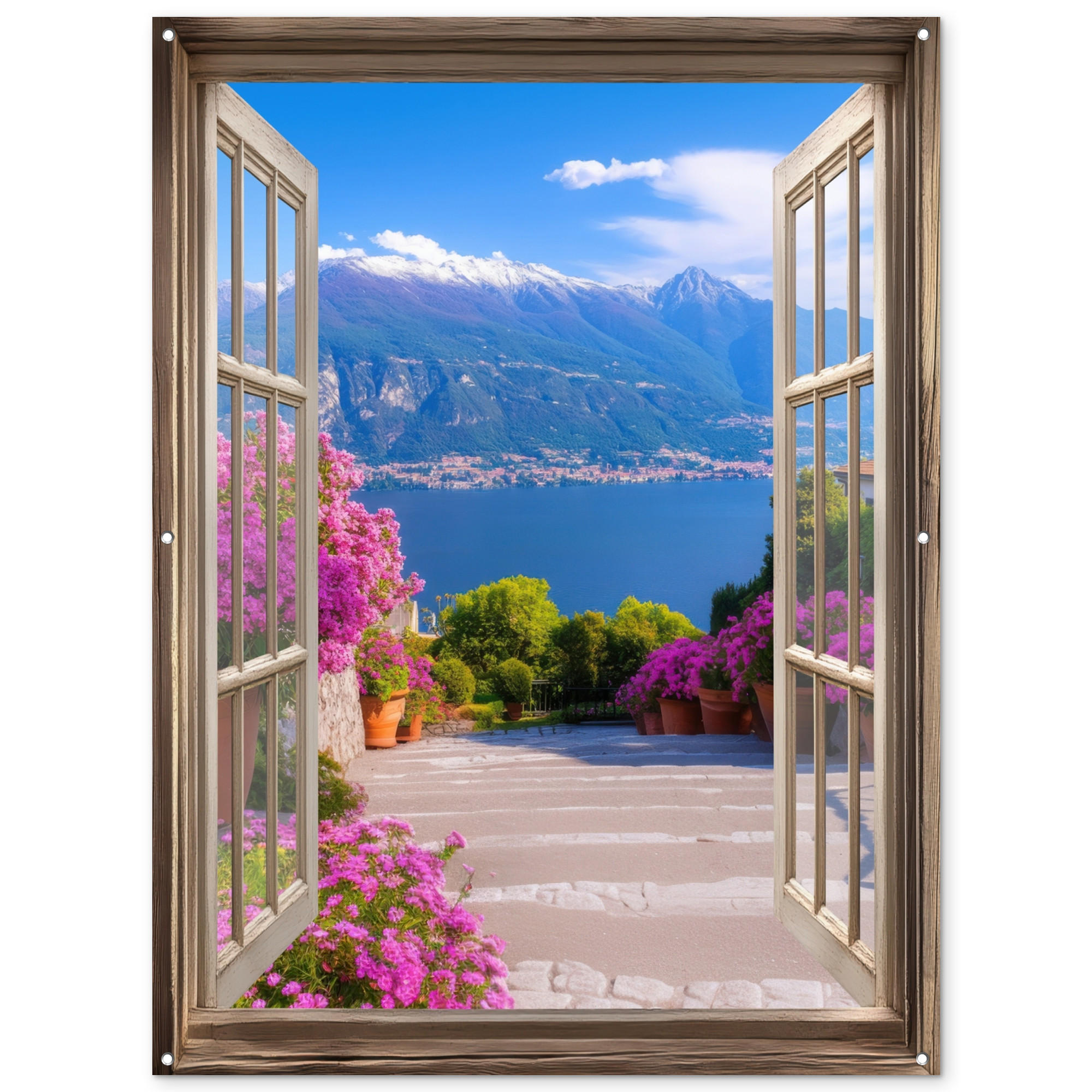 GARTENPOSTER Durchblick - Berg - Landschaft - Ausblicke - See 120x160 cm - Blau, Kunststoff (120/160/0.2cm) - OnlyWow