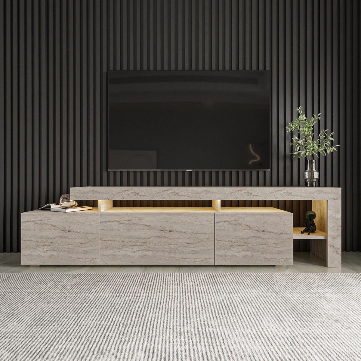 TV-MÖBEL Beliz Travertin - Beige, Holz (192/53/37cm) - Habitat Garten